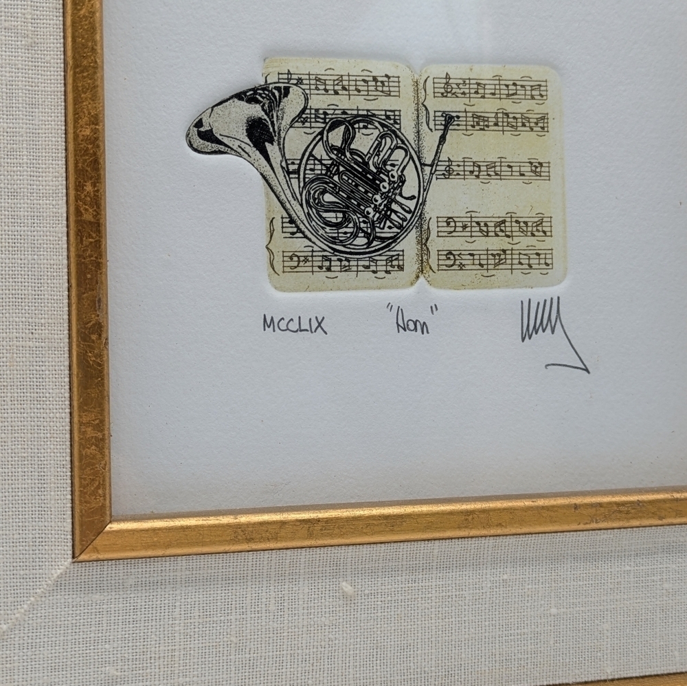 Framed Brass Horn Etching Signed By Artist Manuel I Estop Zafra - Picture 4 of 6